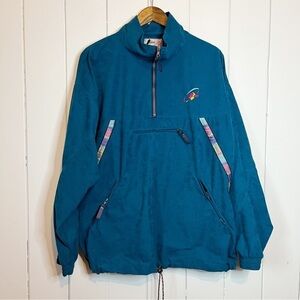 Vintage Ande Leisure Line Turquiose Velvet Pull Over Track Jacket. Size XL.